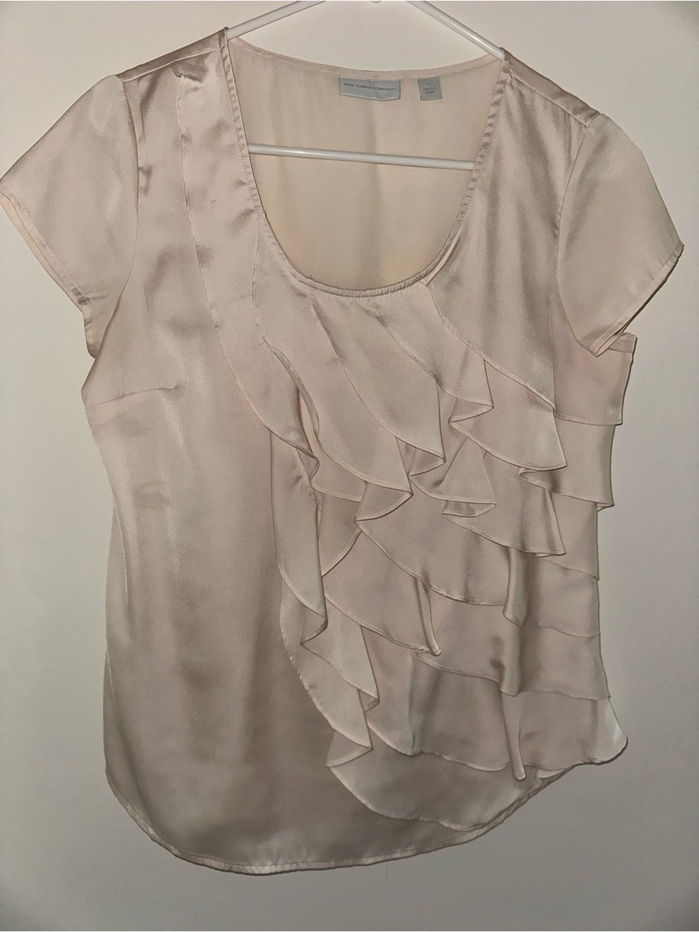 New York & Company Tan Ruffle Front Blouse